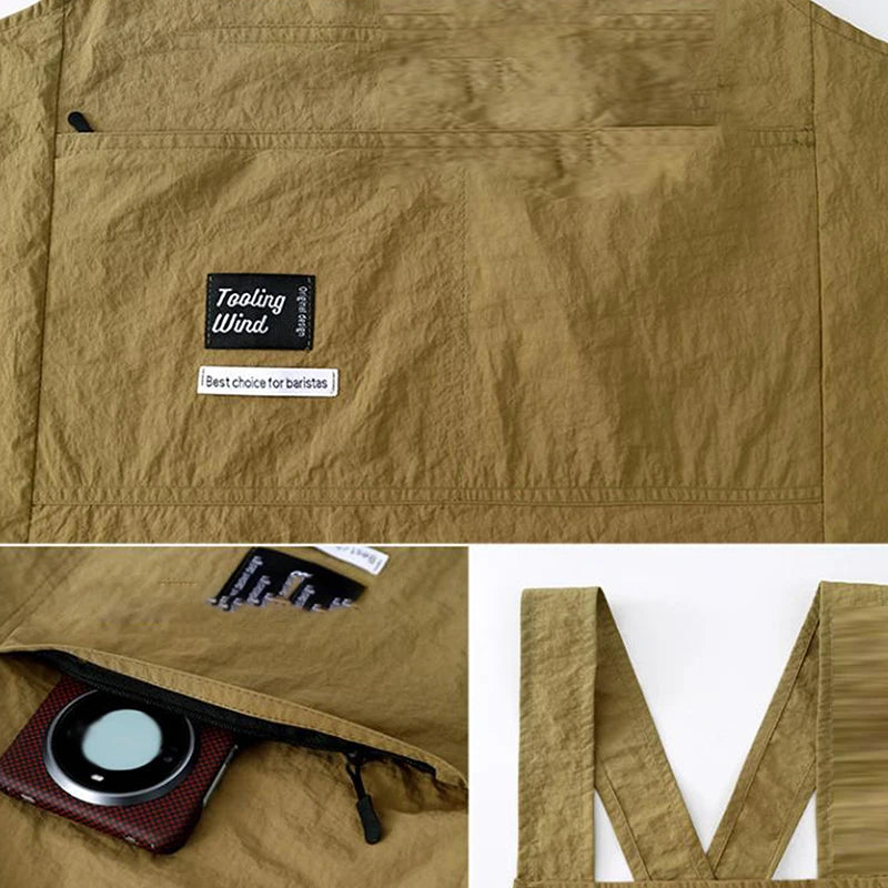 tablier cuisine marron vertolive rouge uni moderne fonctionnel boucles pocheavant étiquette logossering