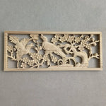panneau decoratif bois sculpte oiseaux fleurs traditionnel chinois decoration murale rouge naturel