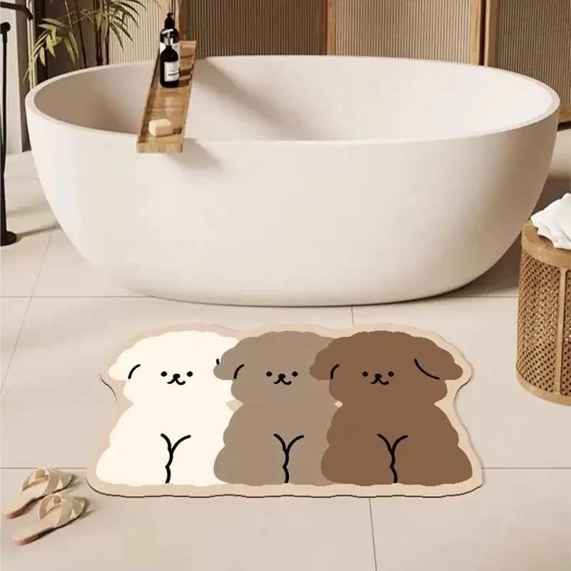 tapis bain blanc marron chiens doux moderne non glissant machine lavable
