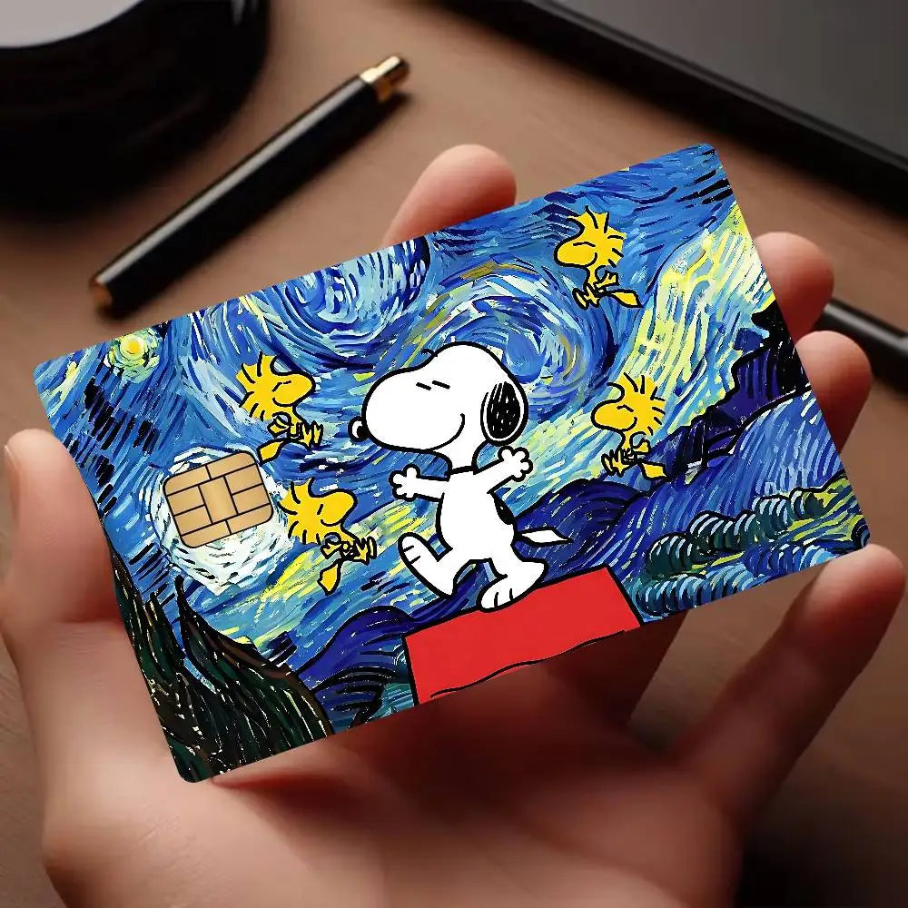 autocollant carte credit snoopy happy holidays bleu marine moderne