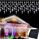 guirlande led gouttelettes translucides blanc chaud multicolore extérieur panneau solaire noel festive 162led 9m