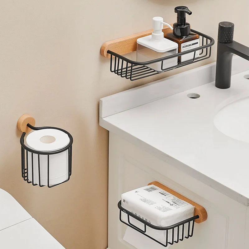 porte serviettes moderne porte papier toilette porte savon boîte mouchoirs sans perçage texture bois
