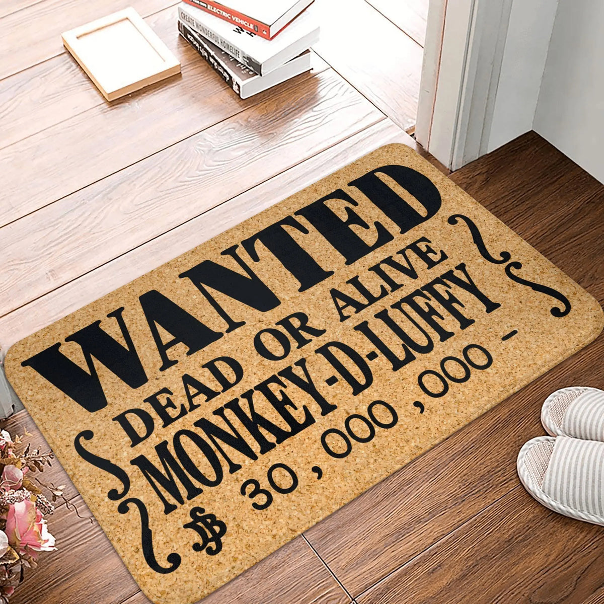 tapis sol antidérapant one piece zoro épées croisées moderne vert noir blanc