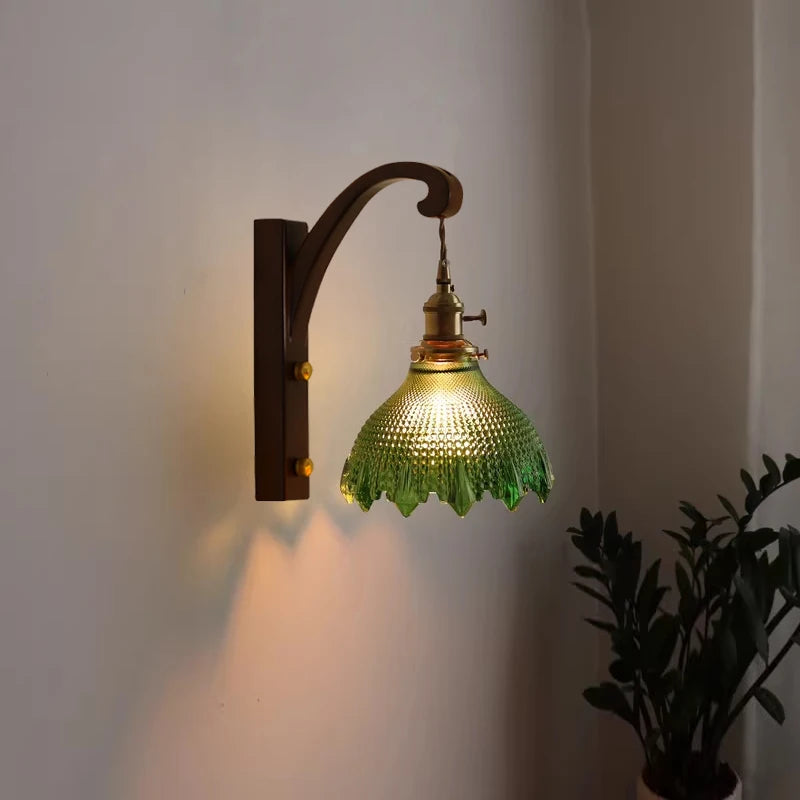 lampe murale bois feuilles verte vintage éclairage lecture étude décoration maison fixations