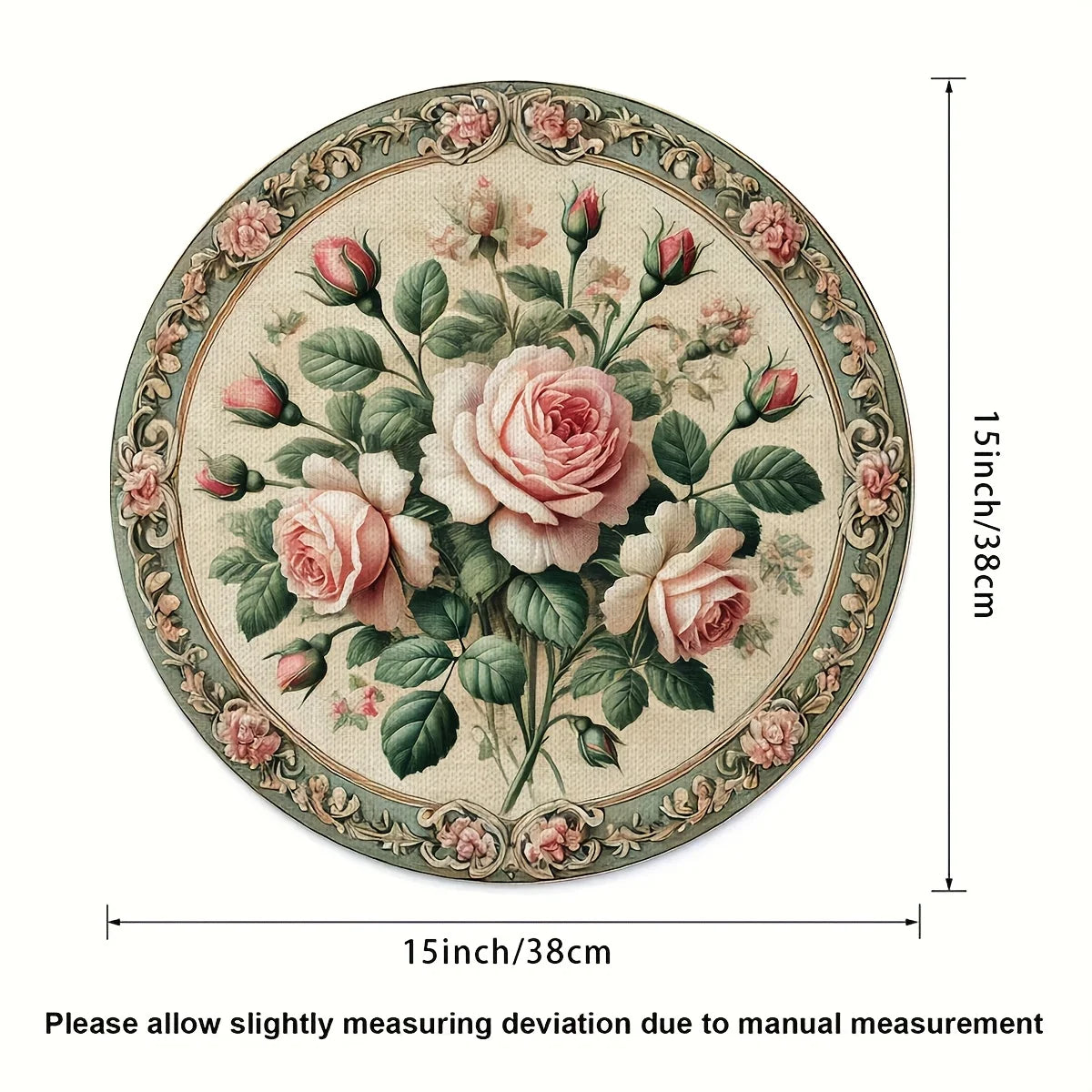 napperons floraux vintage lavables table rose vert feuilles motif classique pièces 38x38cm