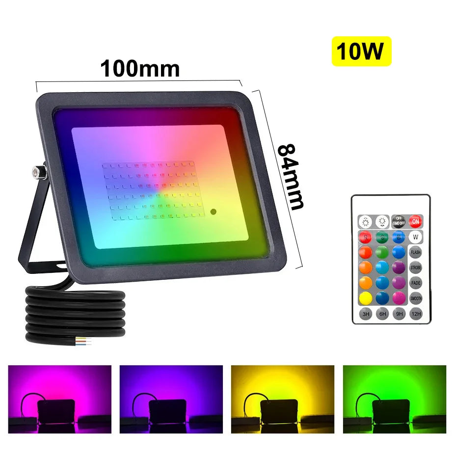 projecteur led rgb étanche ip66 support mural télécommande moderne décoration extérieure 10w 30w 50w