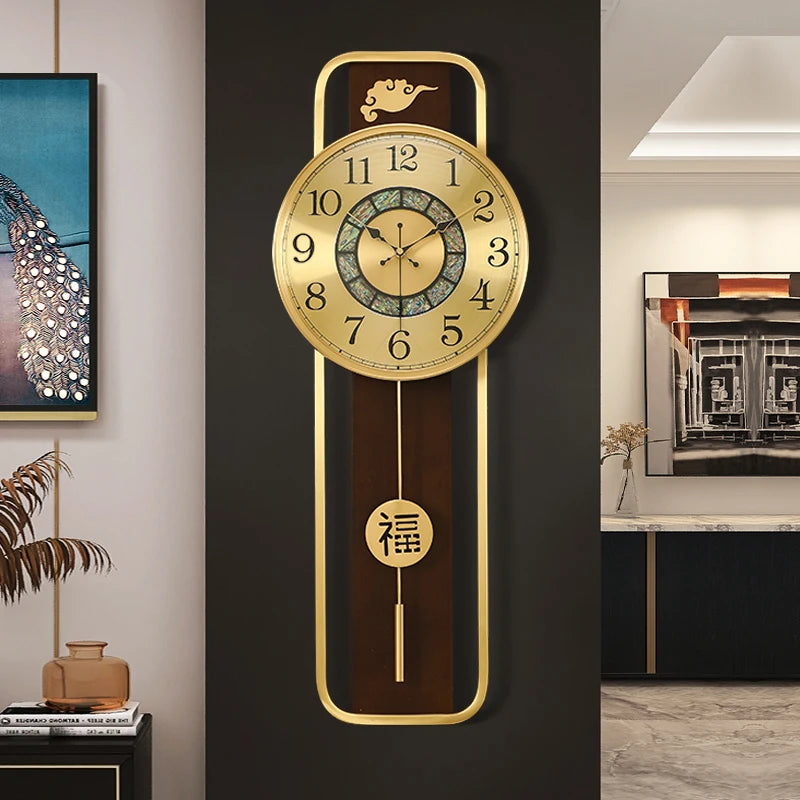 horloge murale moderne or marron chinois chiffres circulaires fixations deco chambre salon