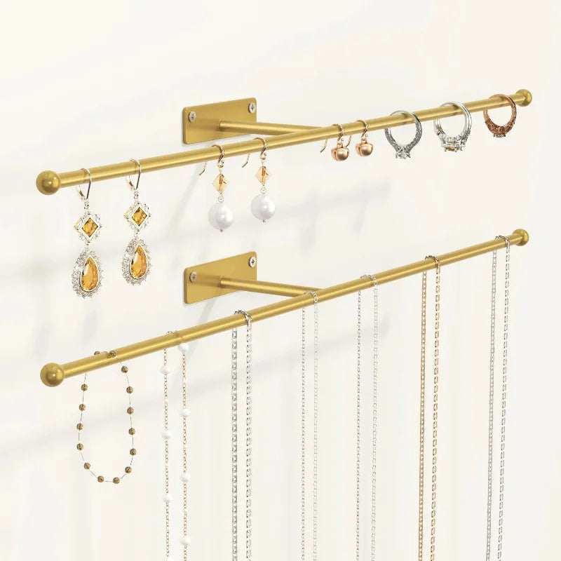 organisateur bijoux mural support barres métal moderne or blanc minimalistechiens colliers bracelets boucles doreilles