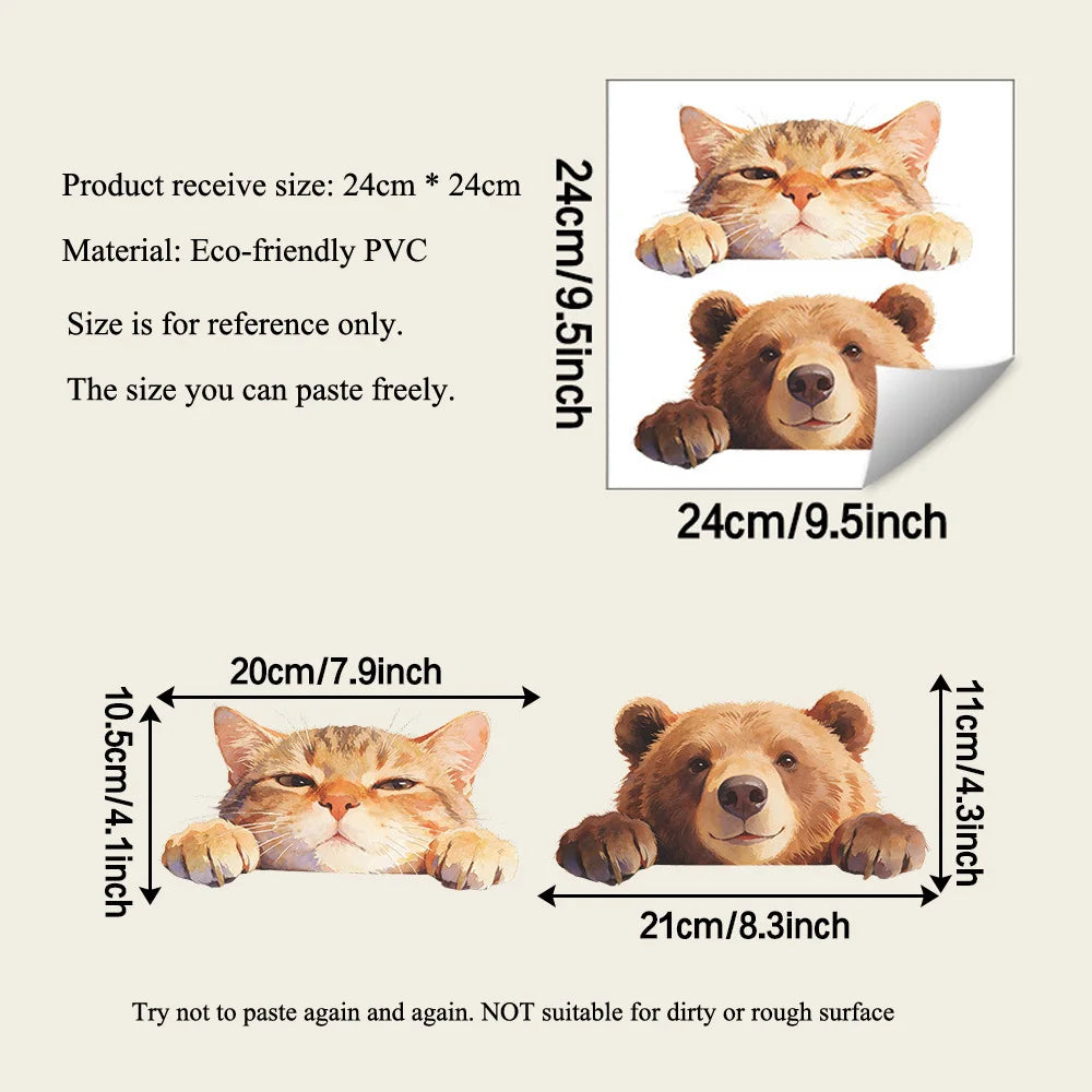 autocollants muraux chat ours adorables réaliste orange brun autoadhésifs pvc mur fenetre meuble carreaux