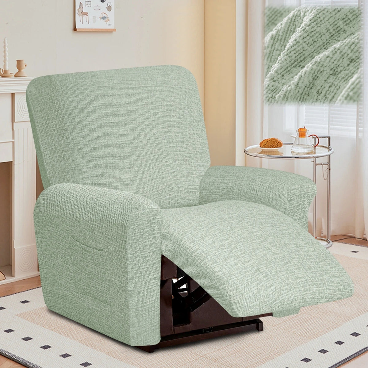 housse fauteuil inclinable beige clair tissu petits points noirs protection siège salon moderne extensible