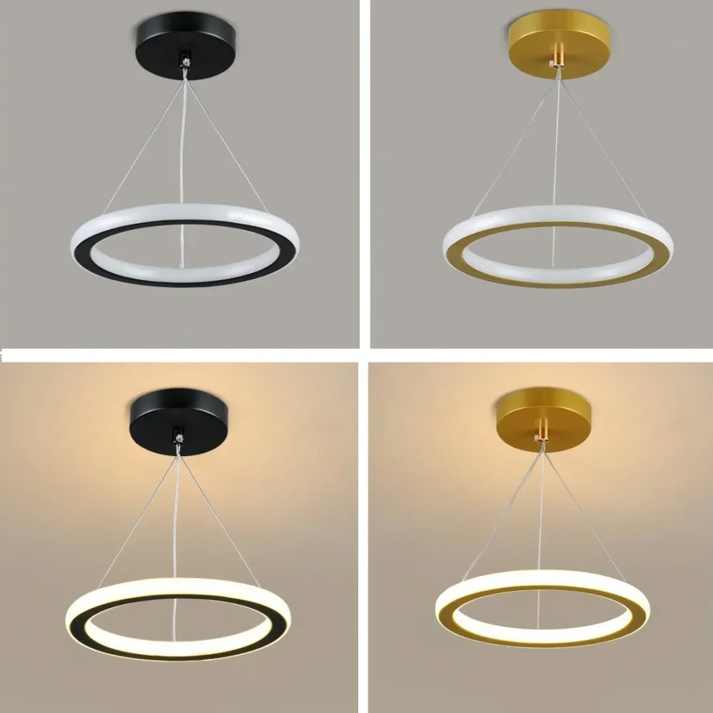 lampe suspendue moderne couleurs noir blanc doré anneau concentrique opacité(touches) led aluminium
