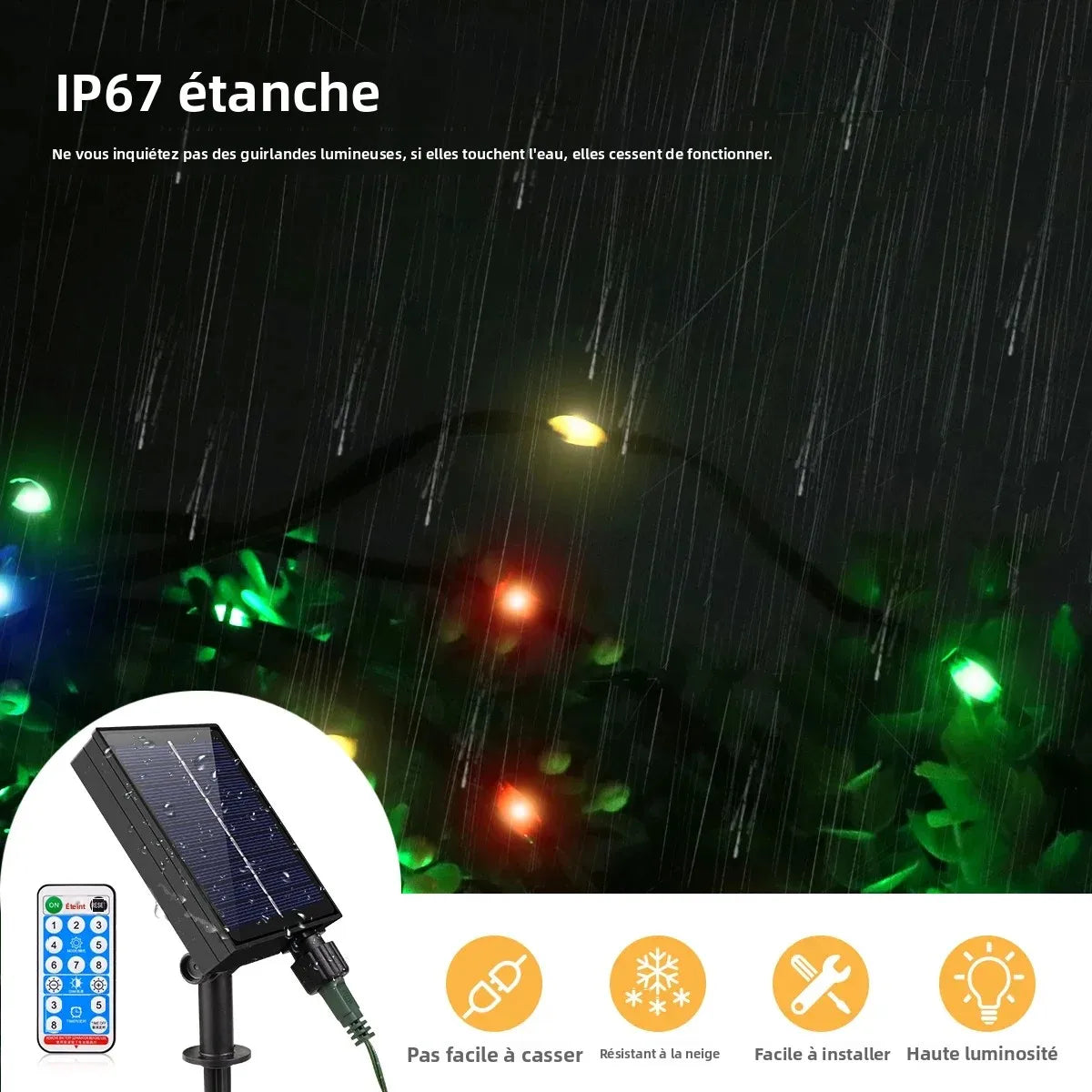 guirlande lumineuse led solaire modes multicolore moderne télécommande étanche ip65