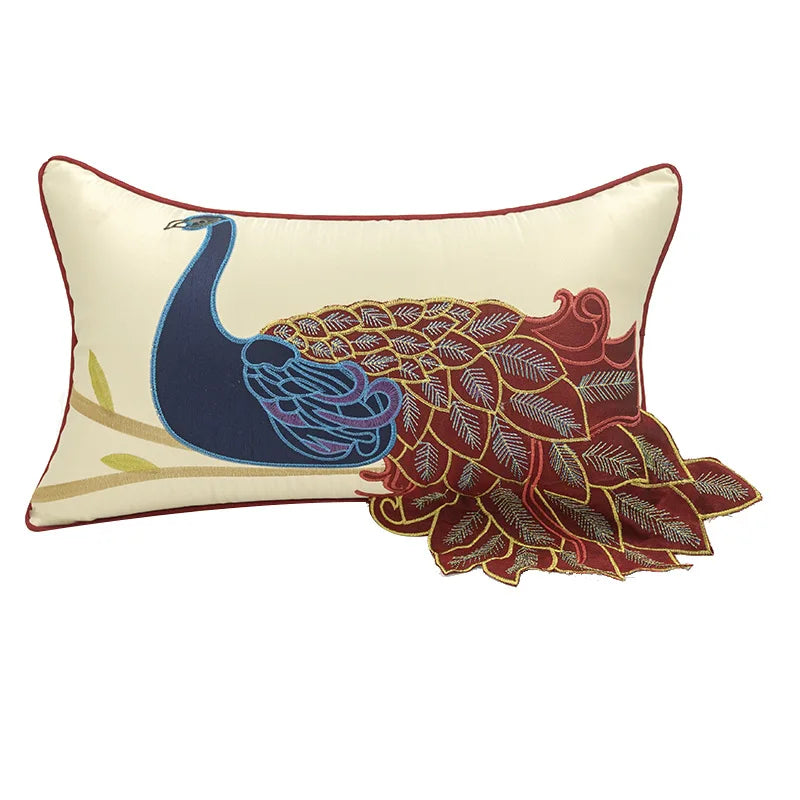taies d'oreillers patchwork motif pavon beige traditionnel respectueux environnement maison