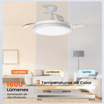 ventilateur rétractable blanc moderne lampe led vitesses télécommande minimaliste lumière variable pales invisibles