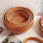 paniers rotin tissage traditionnel marron clair rustique naturel rangement décoration maison cuisine