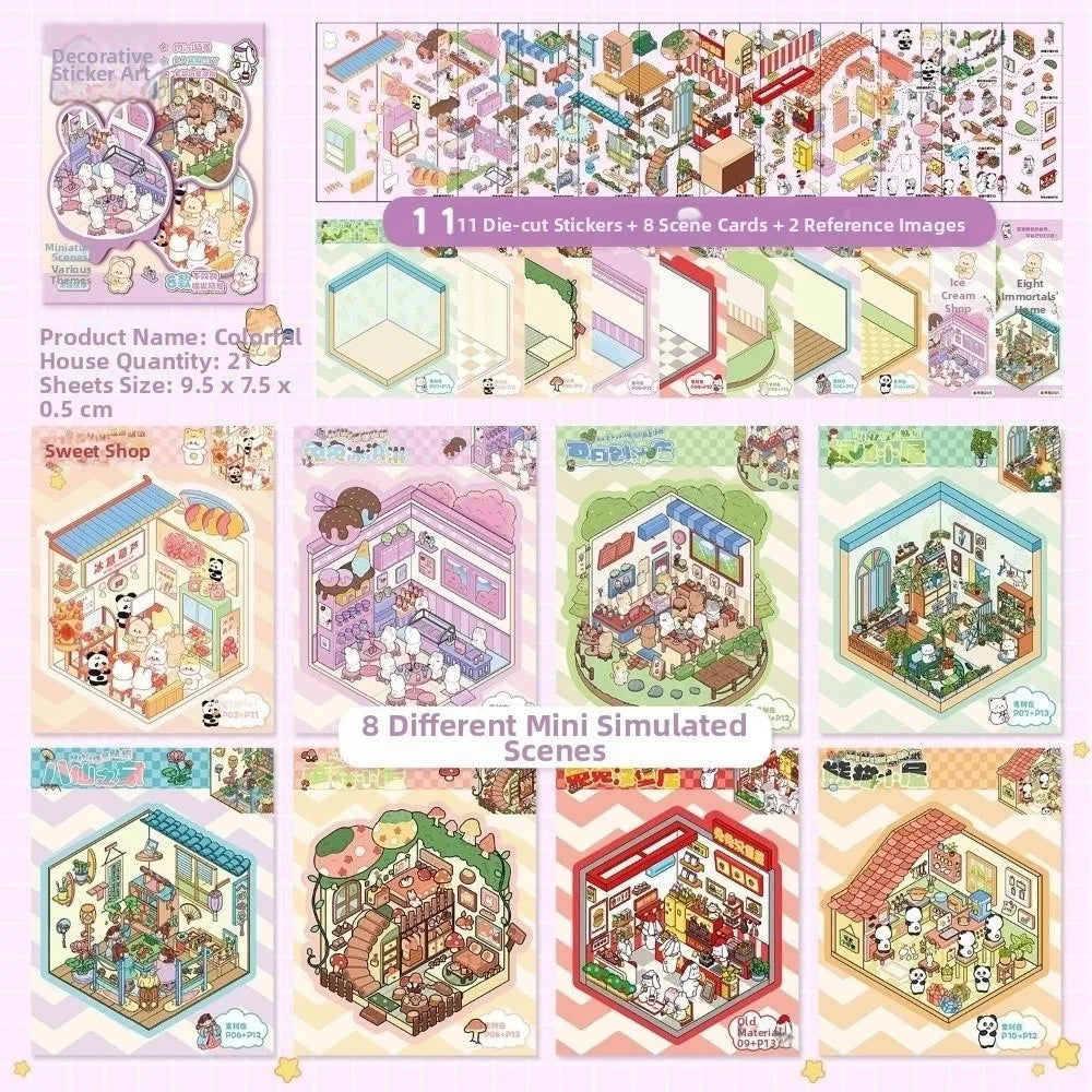 livre stickers scènes miniatures animaux mignons illustrations cartoon rose blanc multicolore