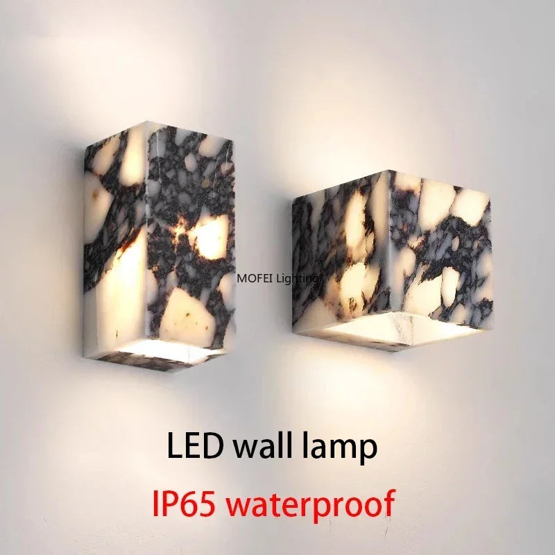 lampe murale led moderne marbre blanc noir gris interrupteur salle manger chambre entrée 4000k