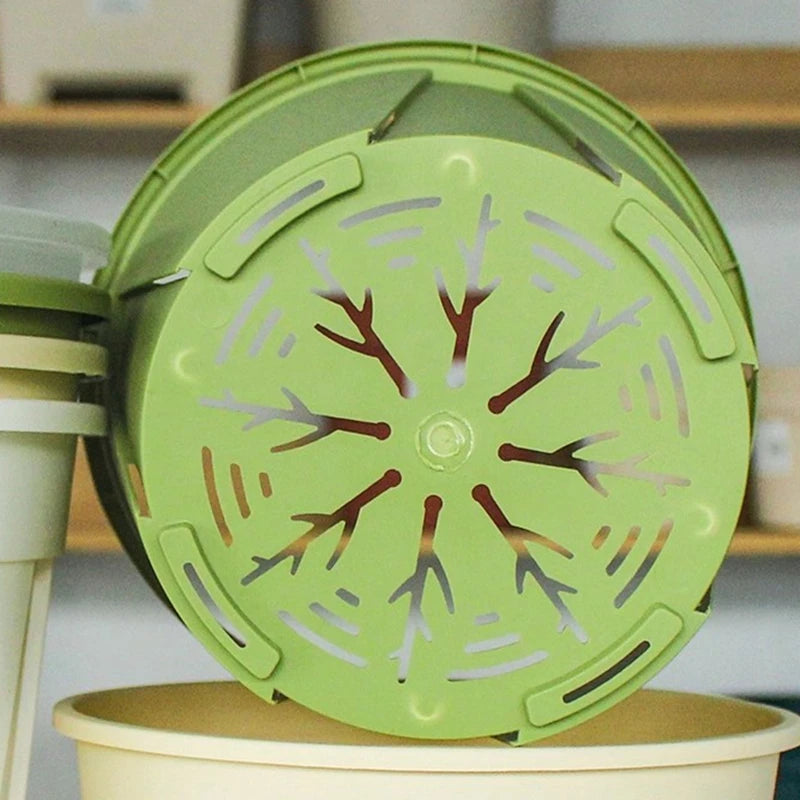 Pots fleurs modernes plastique vert couvercle motif branches blanc minimalistes
