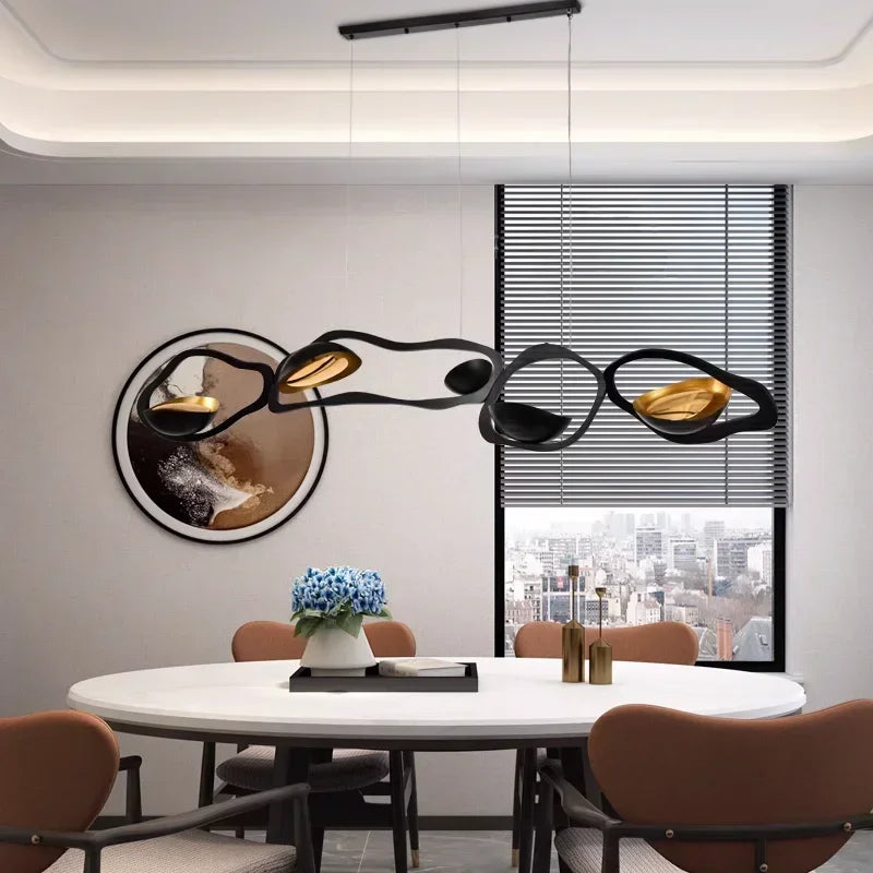 suspension lumineuse moderne noir doré forme organique ampoules led 120cm 150cm 200cm régulateur filaire