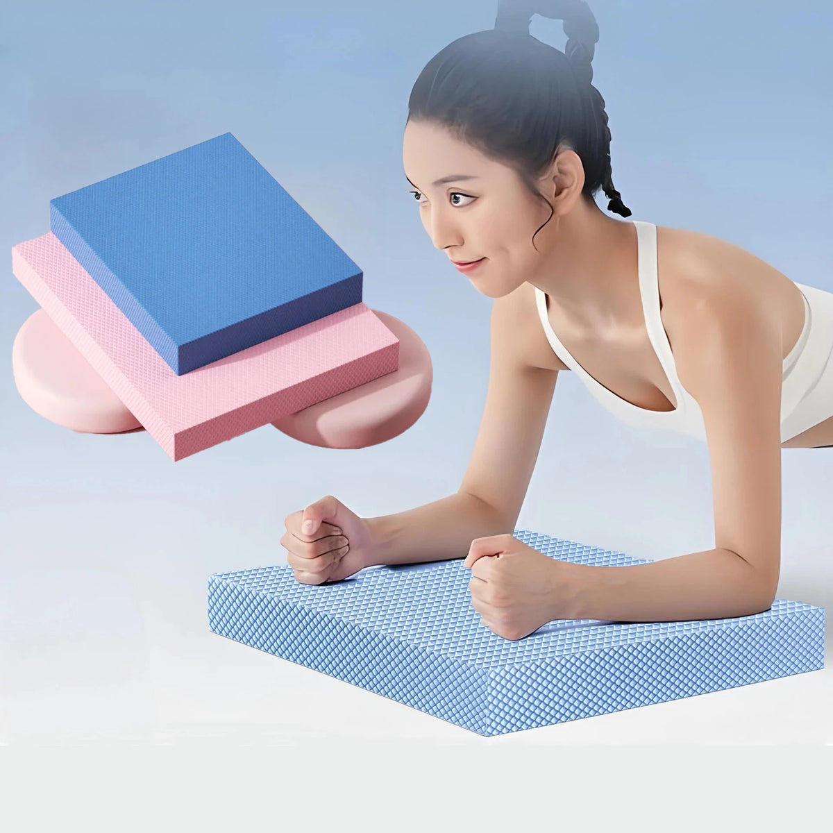 coussin yoga bleu rose tissage points moderne antidérapant mousse épaisse résilient