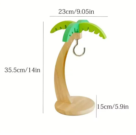 support bananes bois vert stylisé moderne feuilles palmiers anneaux métalliques deco cuisine