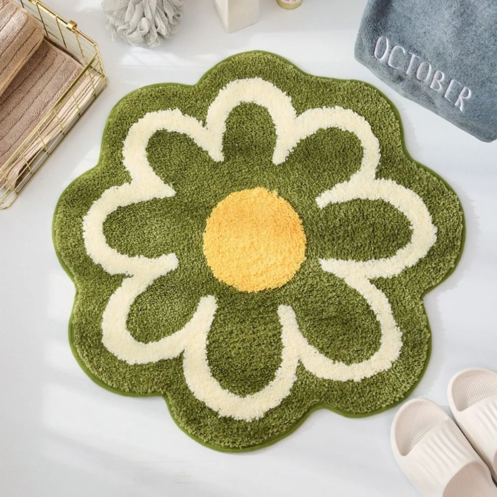 tapis bain antidérapant polyester motifs floraux moderne rose bleu vert jaune