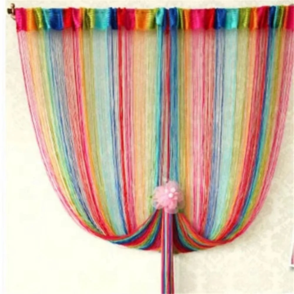 rideau franges couleurs transparent bohème barre supérieure attaches décoratif 200x100cm multicolore aspect brillant
