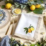 serviette classique brodée citrons blanc beige table restaurant decoration