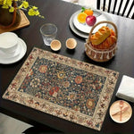tapis table classique ornements floraux bleu marine beige rouge vert lin festive salle manger