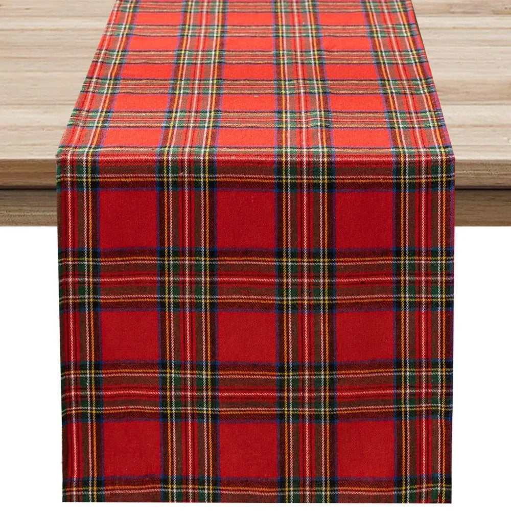 tableau chemin table carreaux écossais rouge noir vert polyester coton classique multiple tailles restaurants