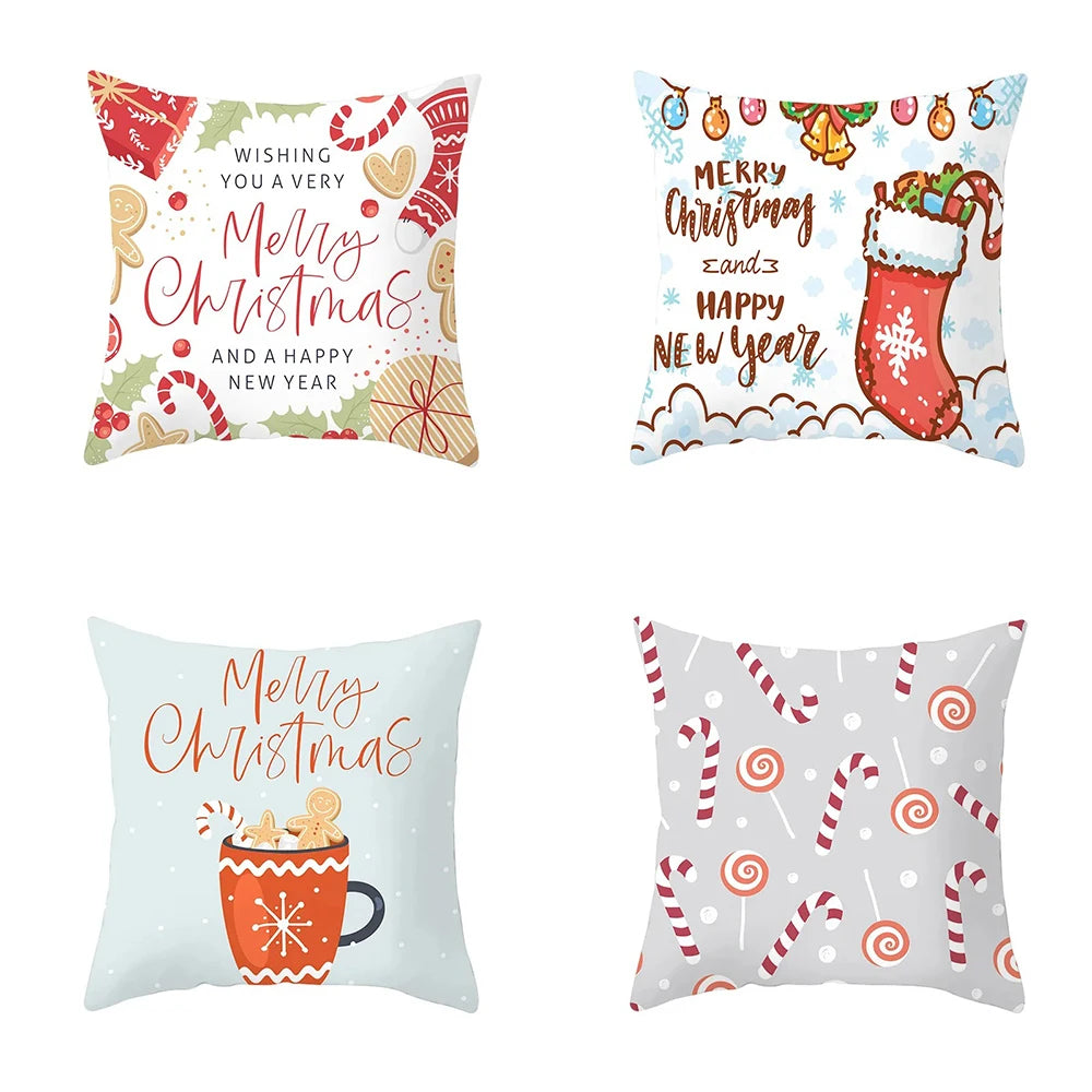 coussin decoratif noel motif pere noel guirlandes biscuits rouge blanc 45x45cm 60x60cm festive traditionnel