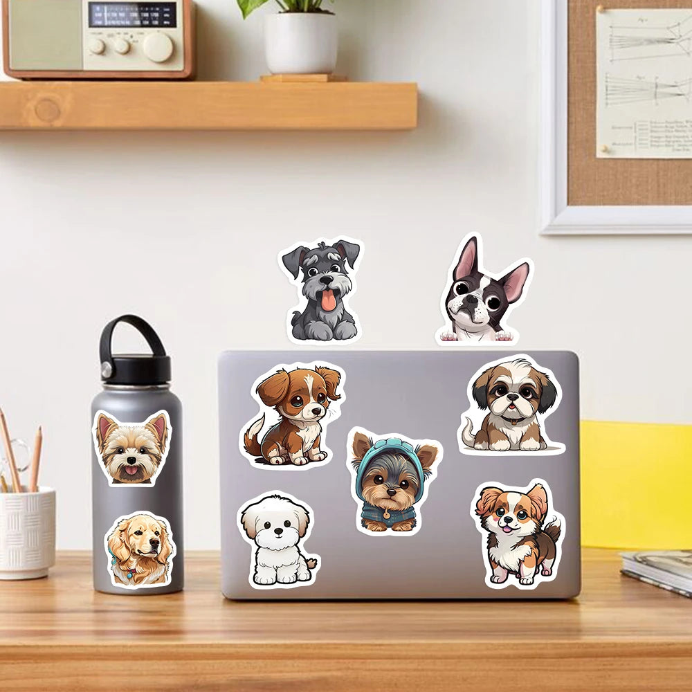 stickers animaux compagnie chien dessin animé expression variée adhésif usage unique multiple couleurs transparents