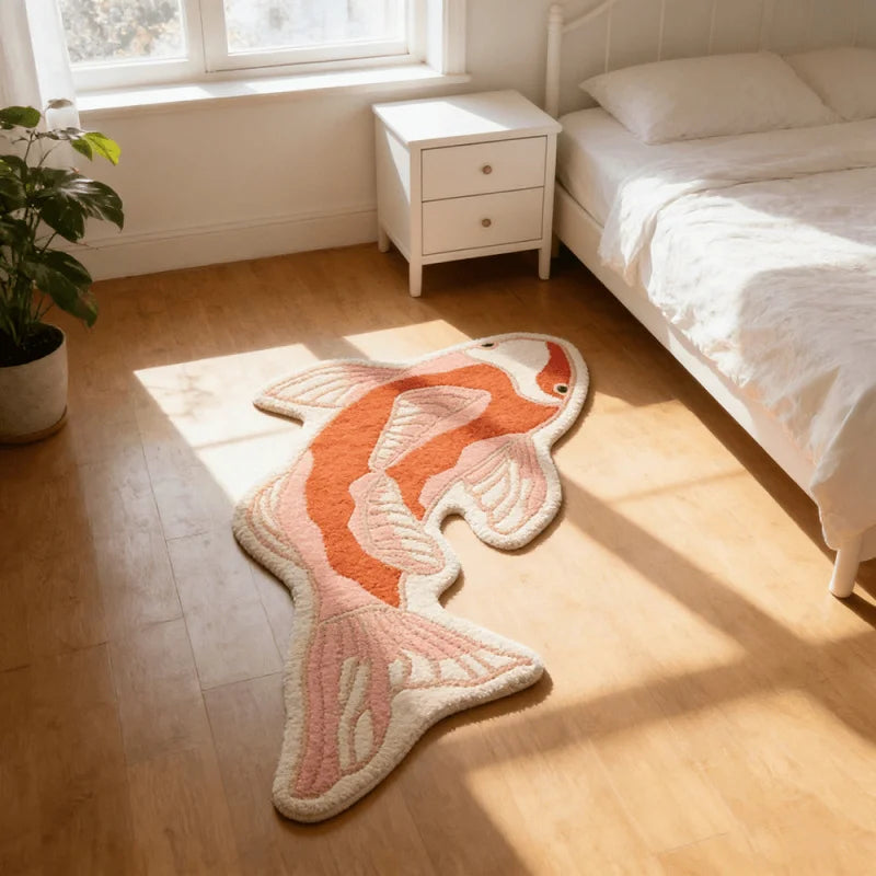 tapis poisson stylé orange rose moderne antidérapant polyestère absorbant intérieur extérieur piscine pique nique
