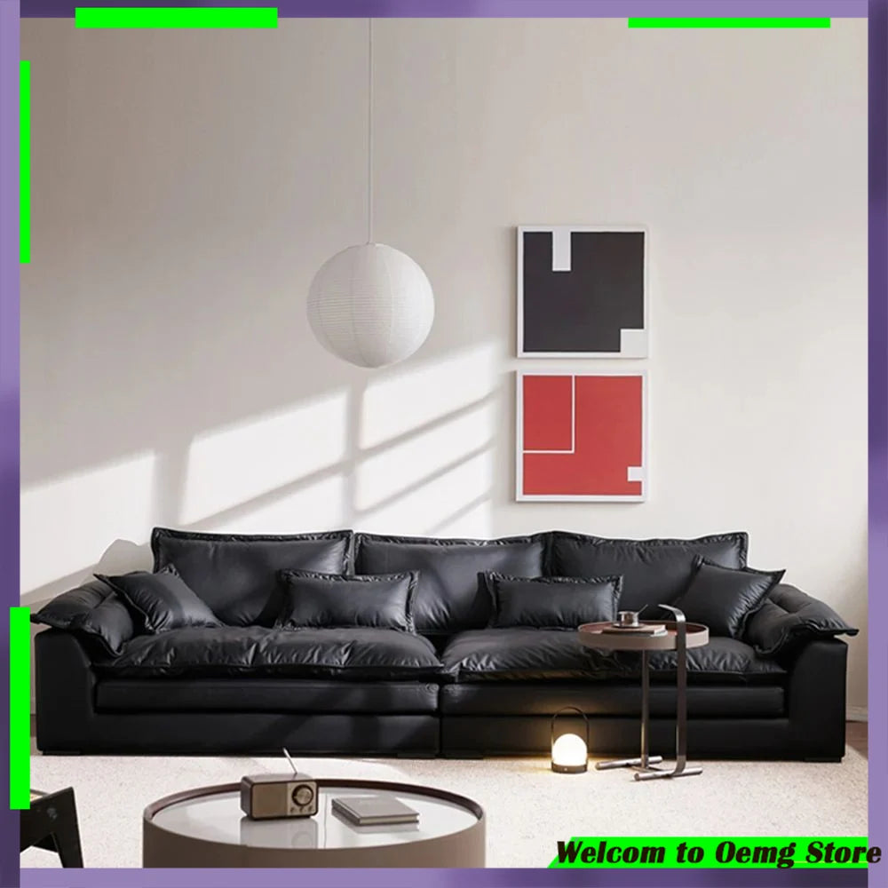 canapé d'angle simili cuir noir moderne salon scandinave minimaliste 2m 2.4m 3m