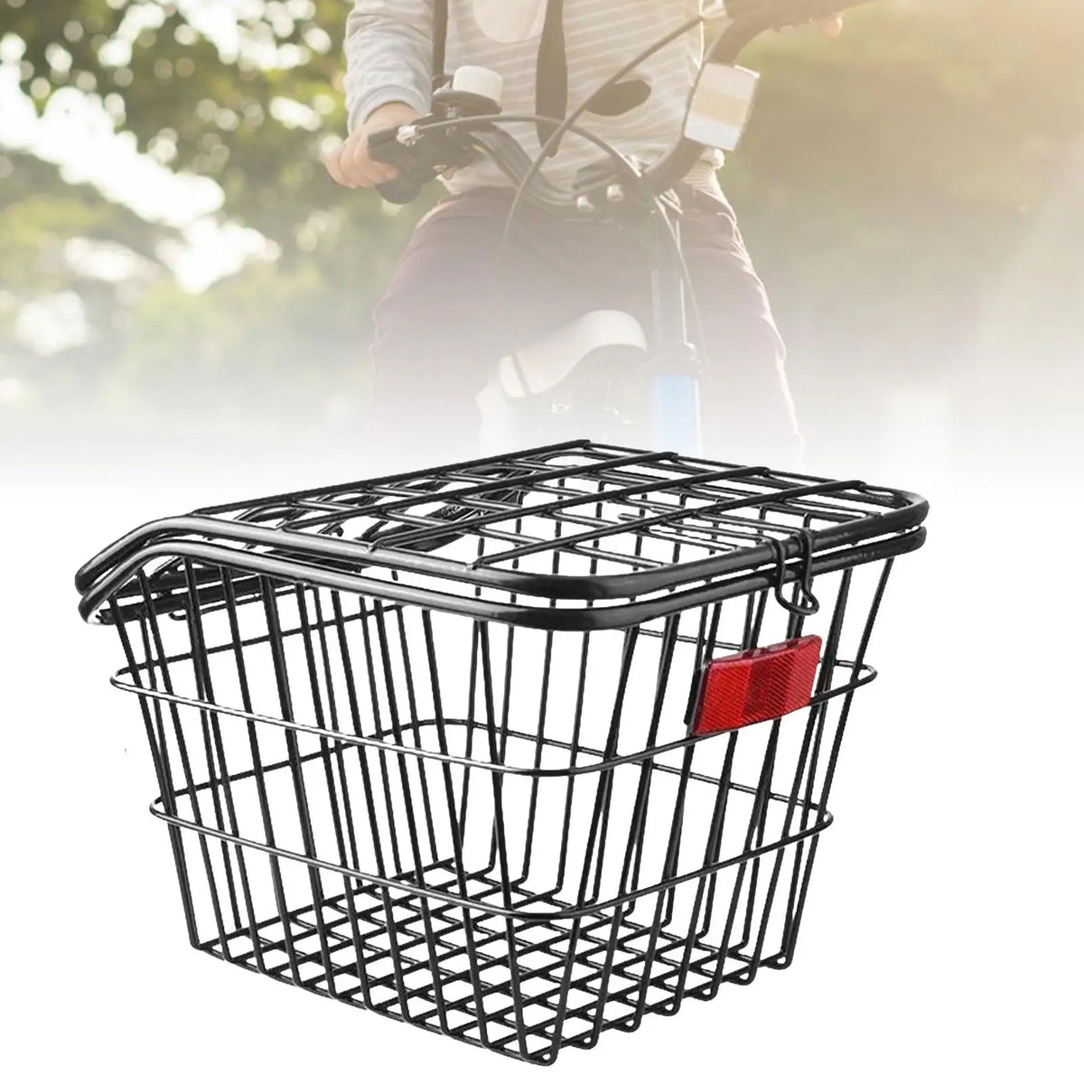 panier vélo noir maille métallique clips fixation poignée durable universel extérieur moderne