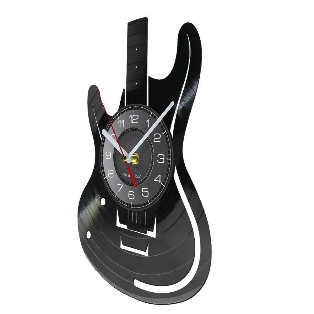 horloge murale forme guitare disque vinyle aiguille rétro moderne fixations chambre salon
