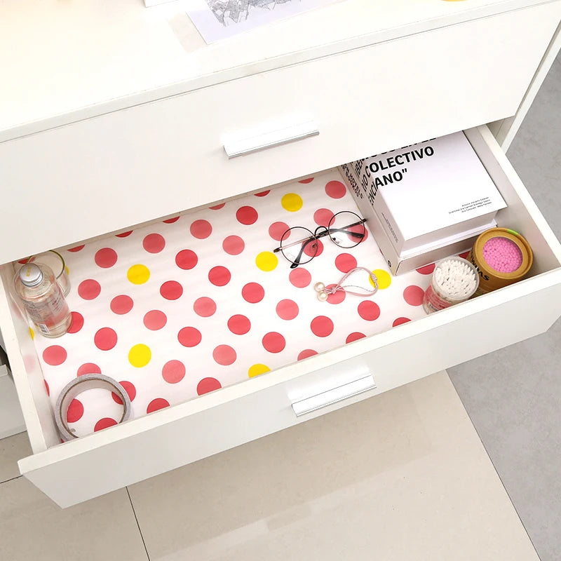 tapis table réutilisable adhésif moderne points colorés blanc rose vert rouge 30x300cm