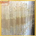 rideau tulle transparent broderie feuilles dorées beige classique salon chambre salon salle manger