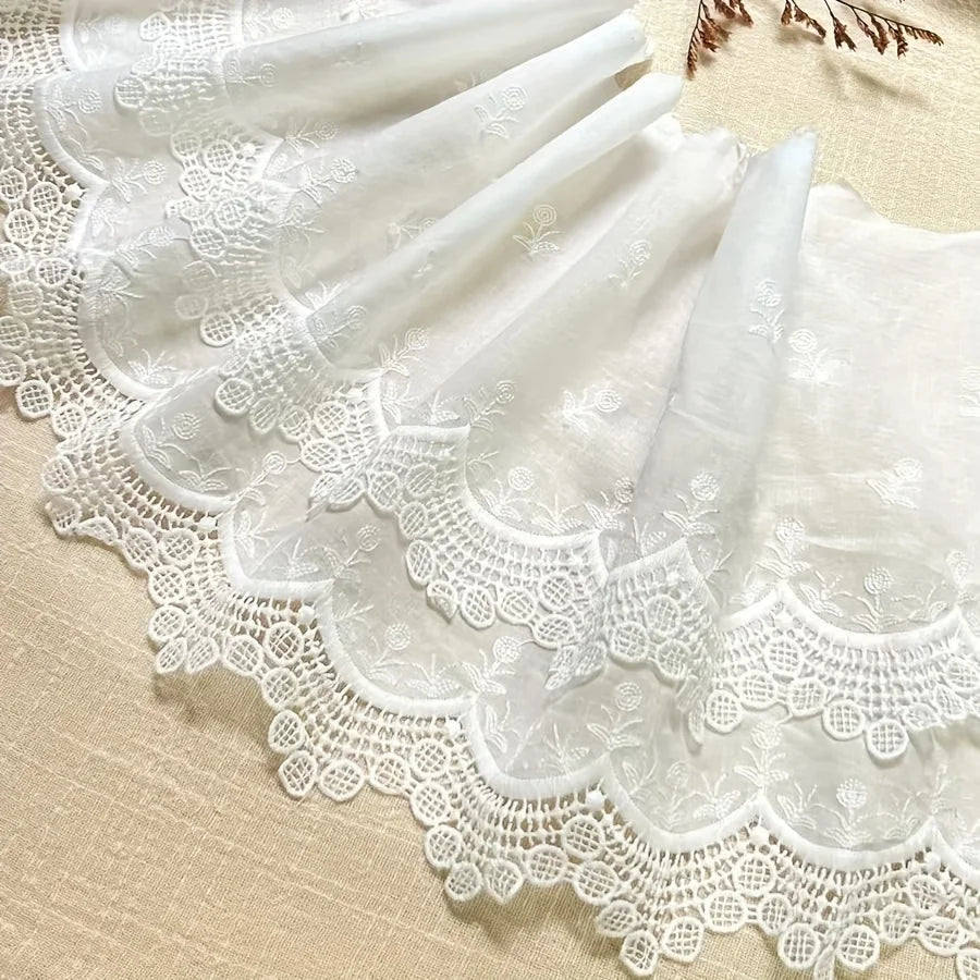 dentelle coton blanc fleurs classique 22cm large translucide ourlet robe decoration mariage vintage