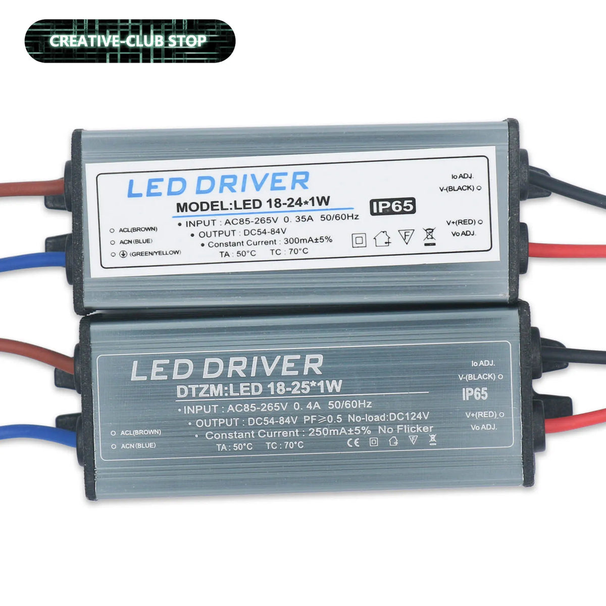 driver led étanche ip65 gris métallique plat industriel câbles couleur tension ip65 120v 240v