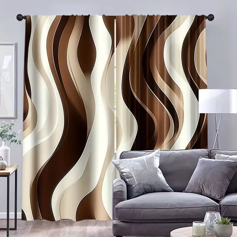 rideau marron moderne rayures ondulées 100 polyester pièces