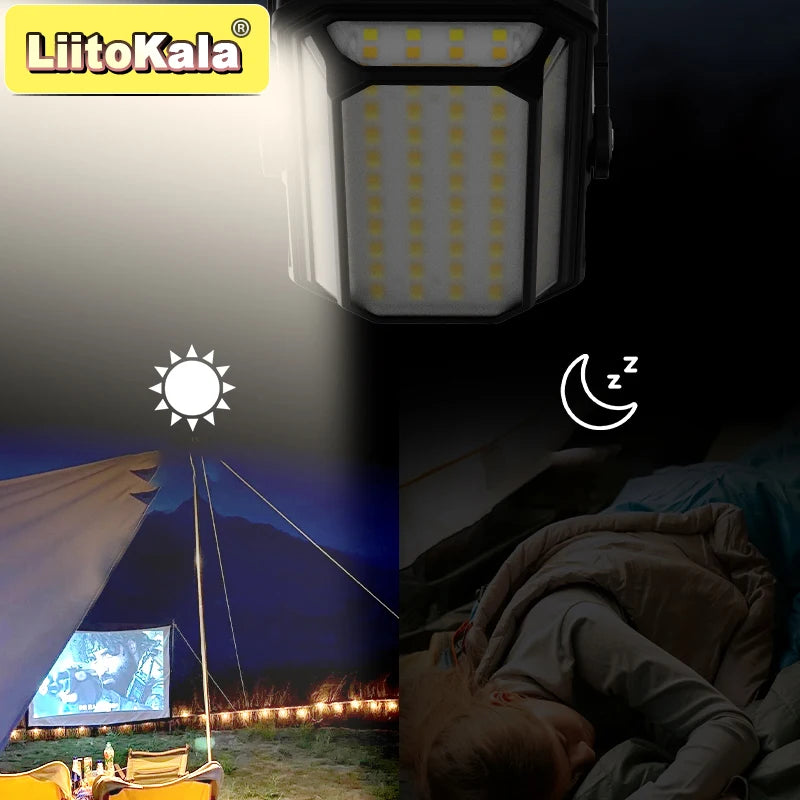lampe camping solaire rechargeable 1200lm led 12h autonomie ipx4 étanche moderne noire abs matériaux