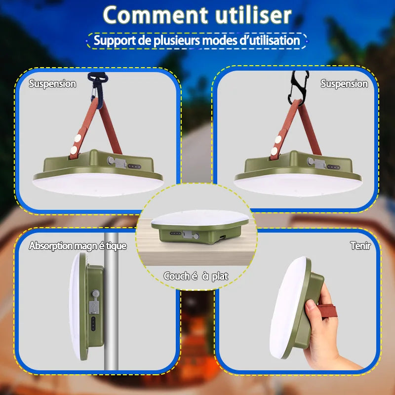 lampe camping led vert olive rechargeable moderne câble usb chargeur portatifextérieur
