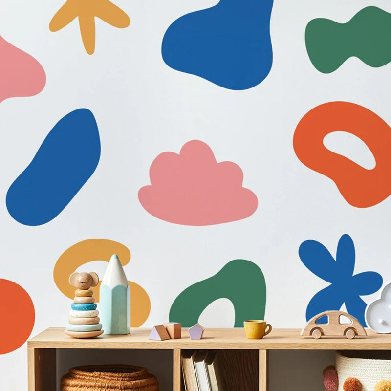 sticker mural géométrique fleurs simple moderne enfants bleu vert orange rose jaune gris blanc