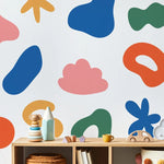 sticker mural géométrique fleurs simple moderne enfants bleu vert orange rose jaune gris blanc