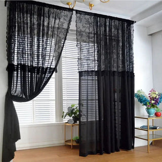rideau noir voilage dentelle motifs floraux semi transparent tringle rideaux romantique gothique victorien