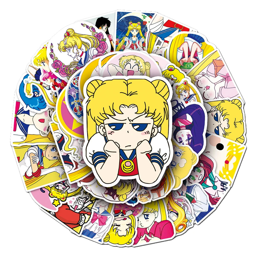 stickers anime sailor moon personnages kawaii stickers dessin animé jaune bleu rose blanc imperméables