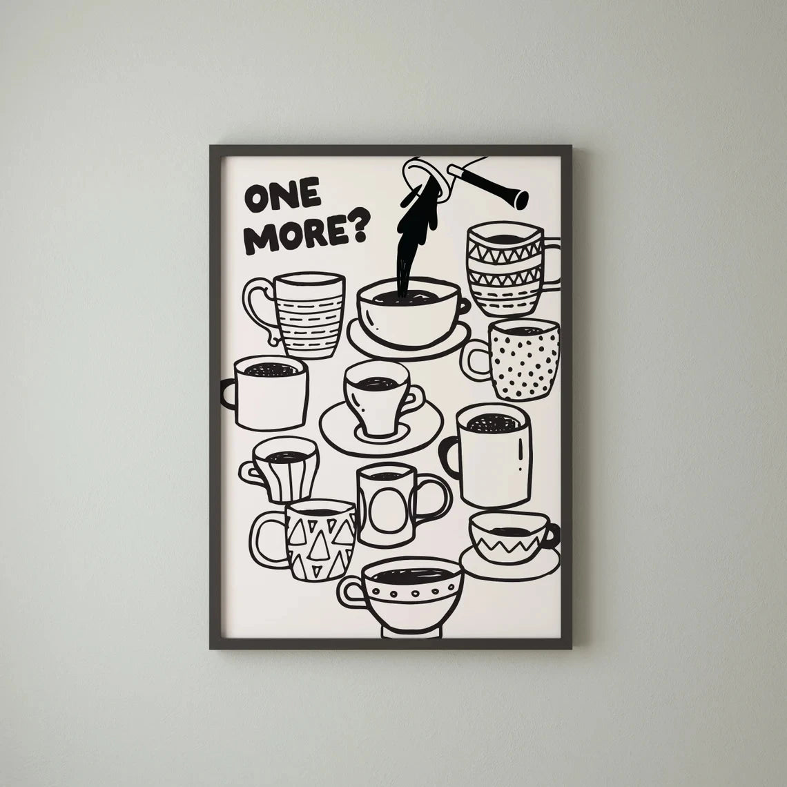 affiche graphique moderne tasses one more noir blanche salon cuisine