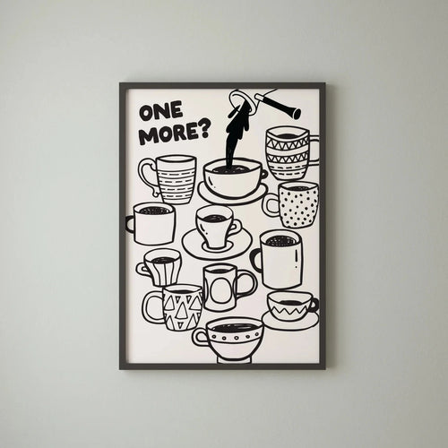 affiche graphique moderne tasses one more noir blanche salon cuisine