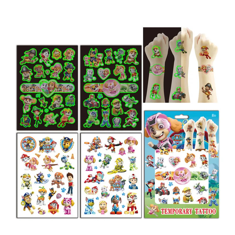 tatouages temporaires paw patrol multicolores animaux adhésifs sacs cartoon chiens personnages dessins animés